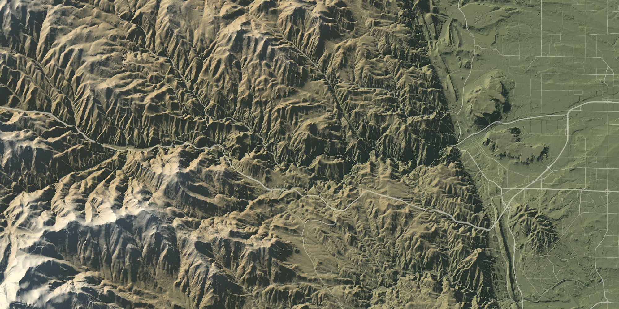 Shaded relief of the Front Range foothills above Golden, Colorado