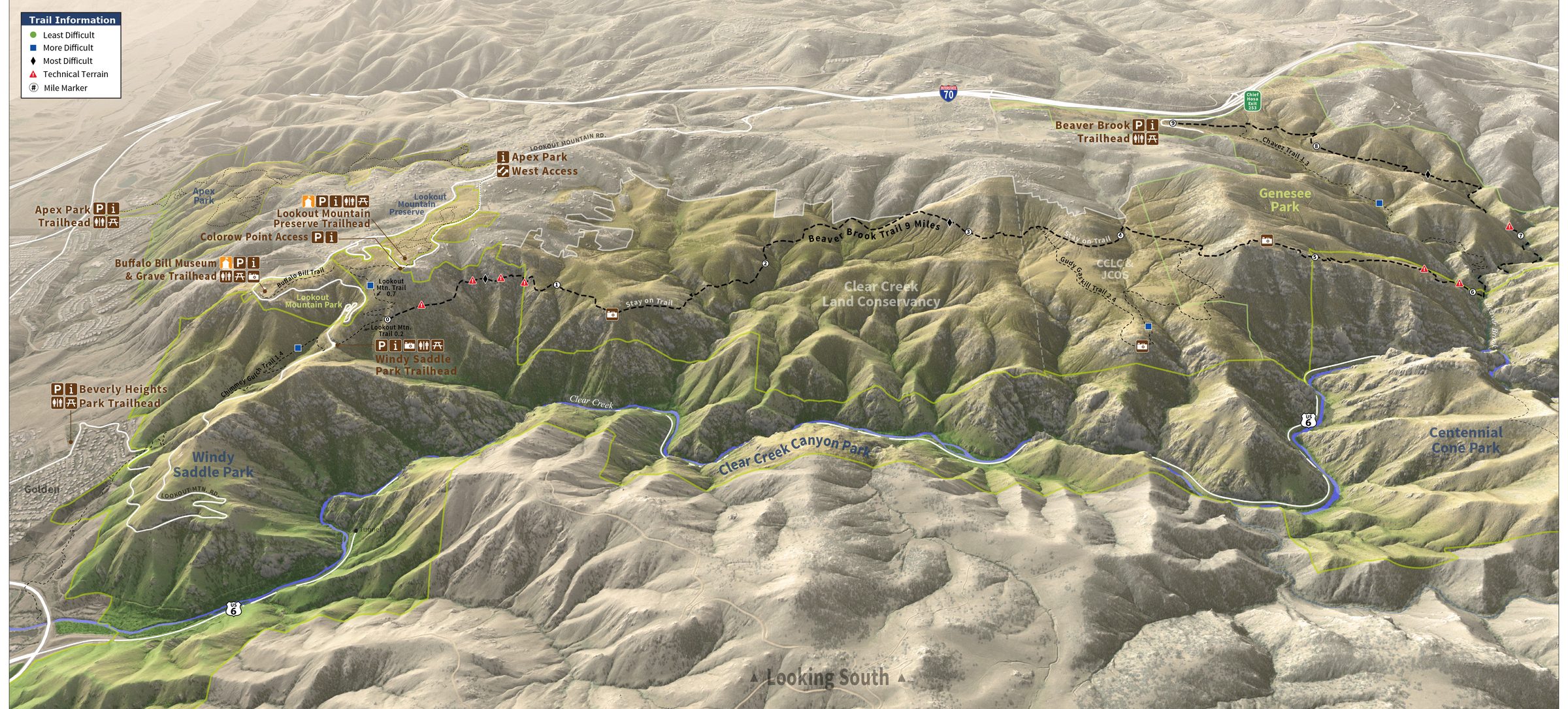 3D trailhead map of the Beaver Brook Trail for Jefferson County Open Space