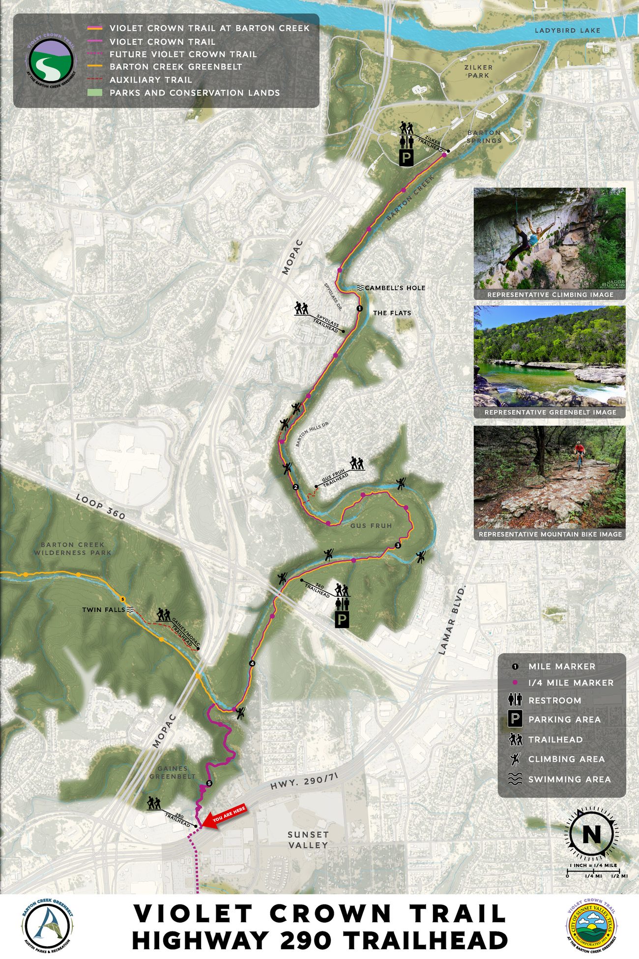 Violet Crown Trail Highway 290 trailhead map